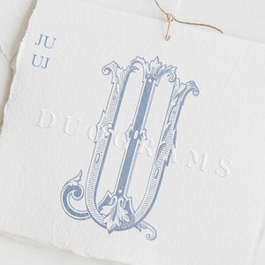 Monograma entrelazado para boda JU o UJ, logotipo de monograma vintage, duograma J U, SVG y PNG, descarga digital