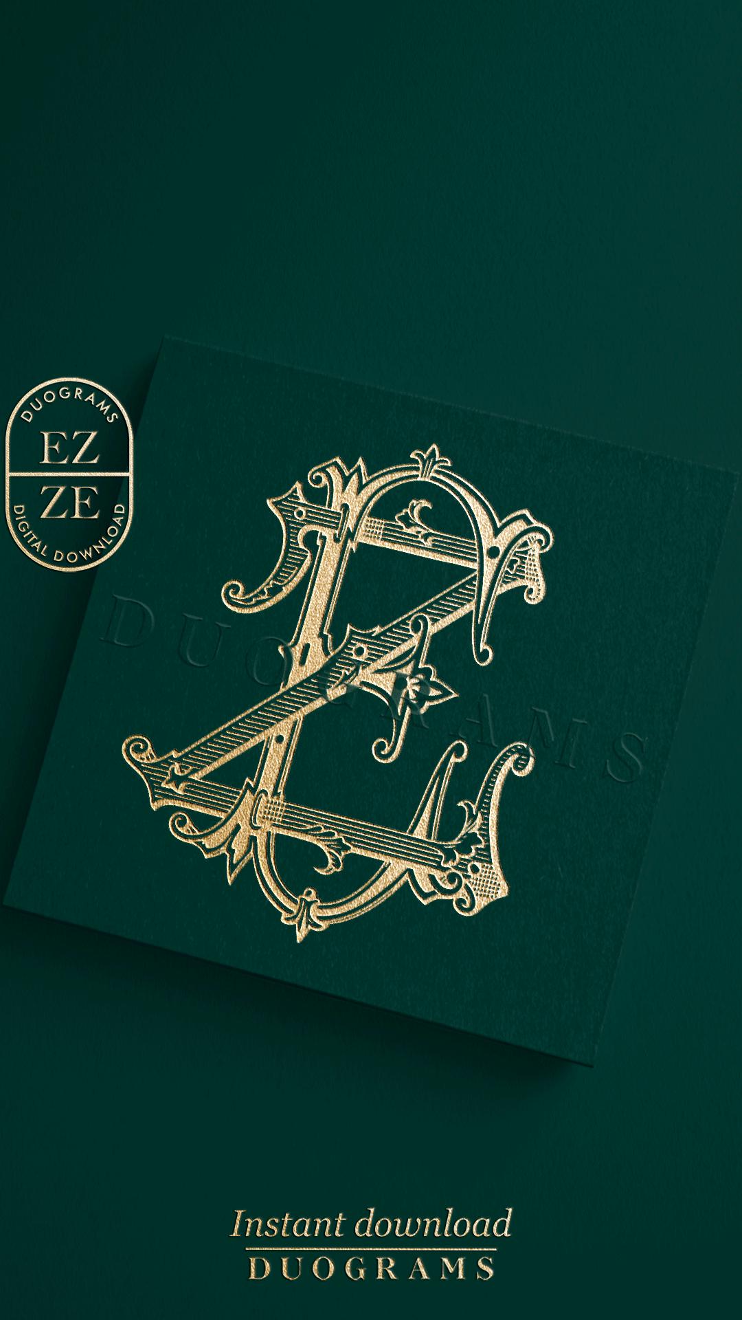 EZ Interlocking Two Letter Monogram Initial ZE Vintage Monogram