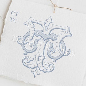 May include: A blue and white monogram with the letters "CT" intertwined. The monogram is in a decorative, ornate style. The image is on a white background with the text "DUOGRAMS" at the bottom.