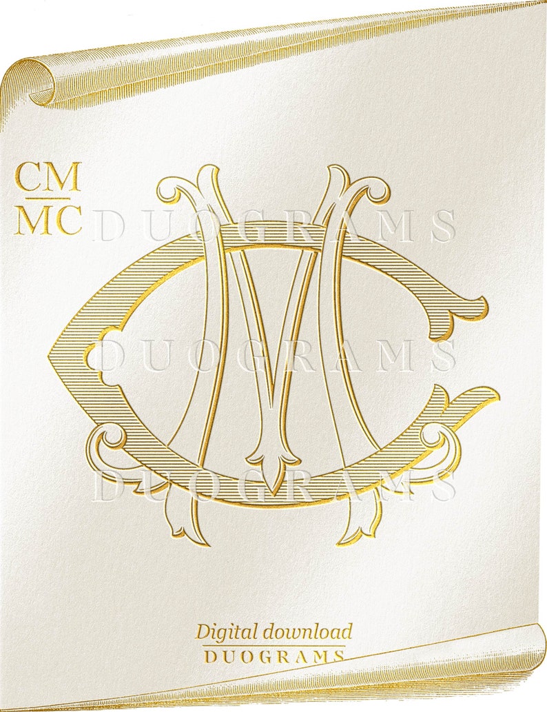 Vintage Wedding Monogram Logo CM Interlocking Monogram MC Wedding ...