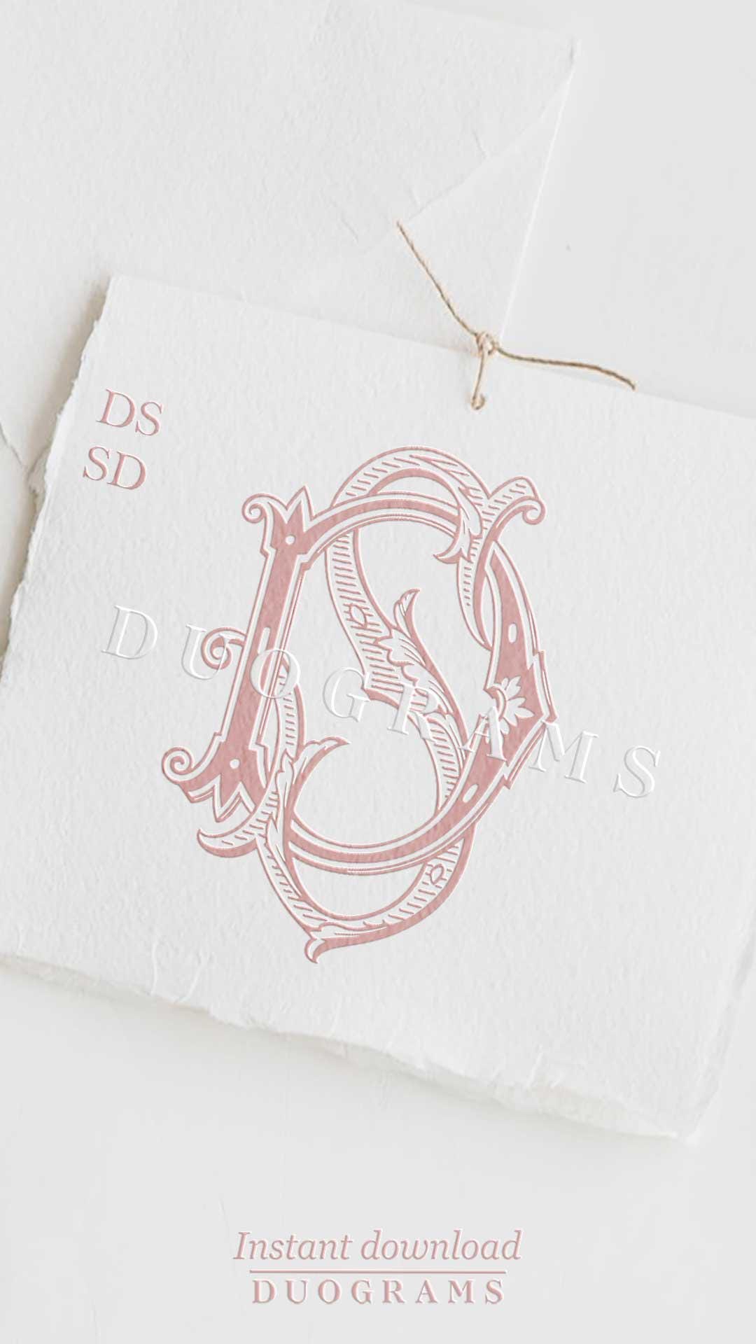 Monogramme vintage emboîtable DS ou SD Création de logo monogramme deux lettres D S Initiales de mariage SVG & Png téléchargement immédiat