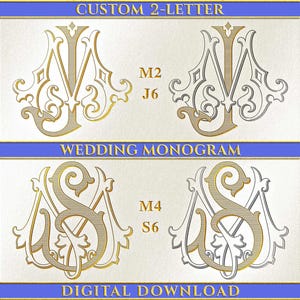 Personalized 2-Letter Wedding Monogram Logo Design – Custom Interlocking Classic and Vintage Monogram – Digital Download – SVG & PNG
