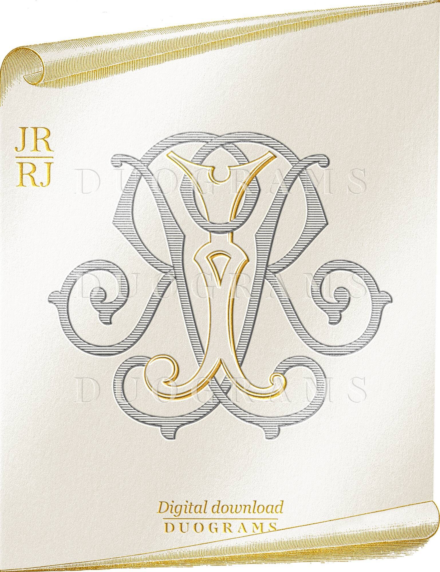 Monogram R J Triangle JR RJ Wedding Monogram Logo Design J R R J Two Letter Monogram Initials ...