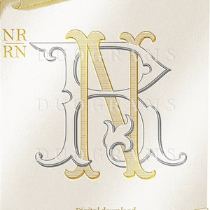 Letras de monograma de boda NR RN, iniciales N R + 2 coronas de monograma SVG gratis