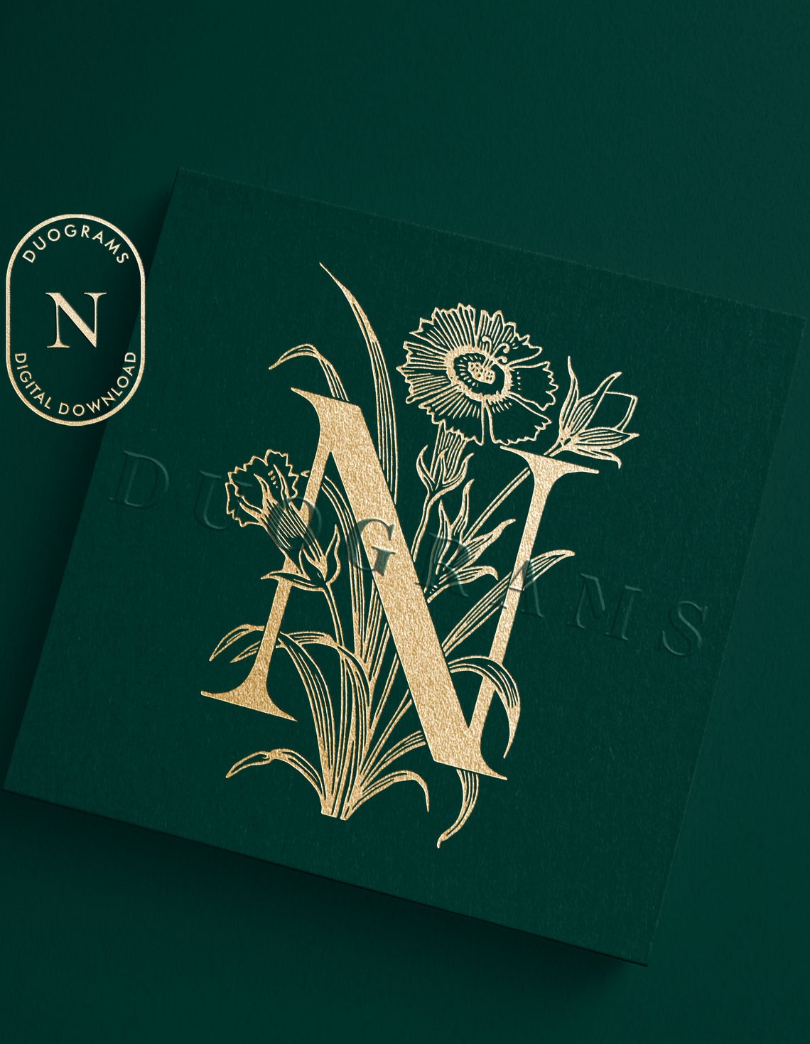 Single Letter N Floral Wedding Monogram Logo Design N One Letter ...