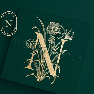 Diseño de logotipo de boda con monograma floral de una sola letra N Descarga digital SVG de monograma de una letra N + 2 coronas gratis