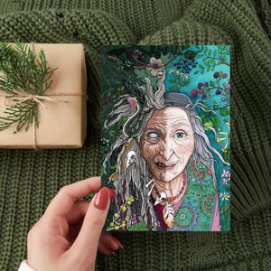 Baba Yaga Greetings Card 5x7&quot; / 127 x 178mm, Witch, Wise Woman, Folklore, Slavic, Menopause, Reclaiming the Feminine, Goddess