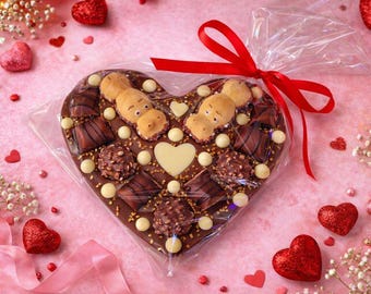 Milk Chocolate Heart with Kinder Bueno, Ferrero Rocher & Happy Hippo, Love Gift