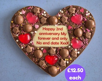 Personalised Chocolate Heart Printed Custom Message, Love Gift, Anniversary or any Occasion