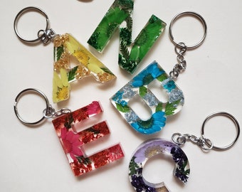 Personalized Flower Initial Resin Keychain | Handmade and Made to Order