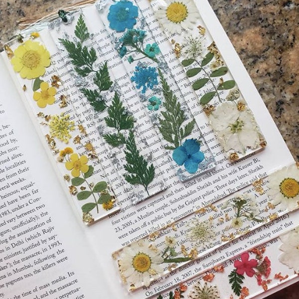 Handmade Pressed Unique Floral and Glitter Bookmarks (Made to Order) Encased in Resin