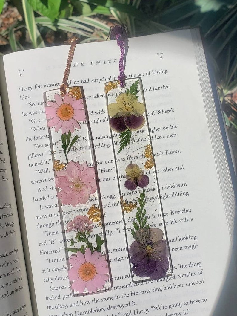 Handmade Pressed Unique Floral and Glitter Bookmarks Made to Order Encased in Resin image 8