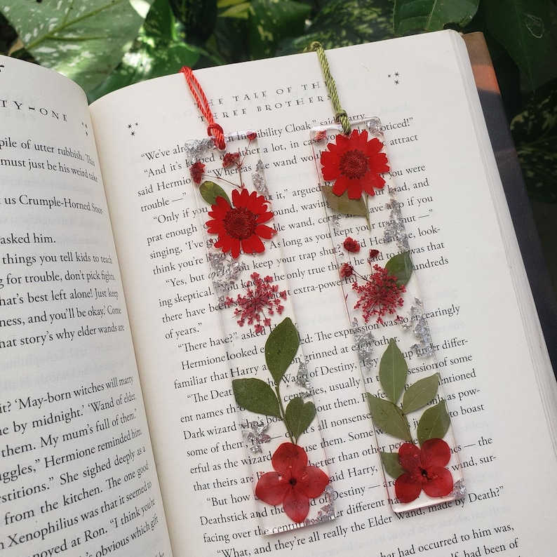 Handmade Pressed Unique Floral and Glitter Bookmarks Made to Order Encased in Resin image 2