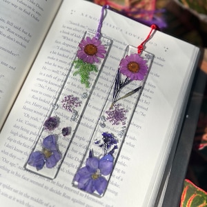 Handmade Pressed Unique Floral and Glitter Bookmarks Made to Order Encased in Resin Purple Floral