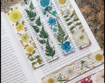 Handmade Pressed Unique Floral and Glitter Bookmarks (Made to Order) Encased in Resin