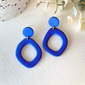 Dangles | Organic Circle | Cobalt Blue | Polymer Clay Earrings