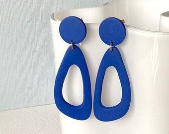 Large Dangles | Organic Shard | Cobalt Blue | Polymer Clay Earrings