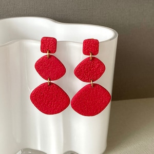 Dangles | Pebbles | Cherry Red | Polymer Clay Earrings