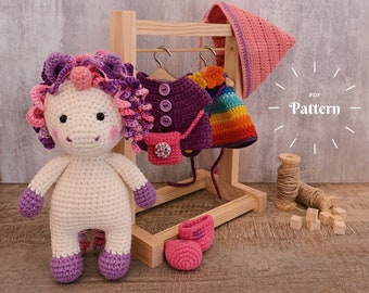 Amigurumi pattern - Crochet animal doll with clothes, Crochet unicorn, amigurumi animals