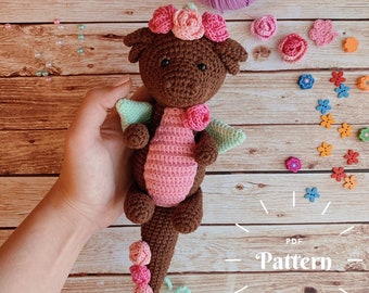 AMIGURUMI PATTERN - Modello all'uncinetto, Modello drago, Drago all'uncinetto, Modello giocattolo, Animali Amigurumi, Drago impagliato, Fai da te, Modello bambola