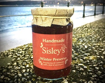 Sisley's Cornish Festive Strawberry & Cranberry Winter Jam Preserve x 1 Jar 340g Cream Tea