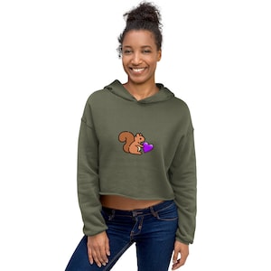 Purple Heart Squirrel Soft Cute Crop Hoodie