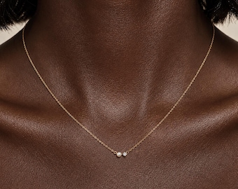 Dainty Pearl and Cubic Zirconia Necklace, Minimalist Freshwater Pearl Necklace 18k Gold Plated Cable Chain