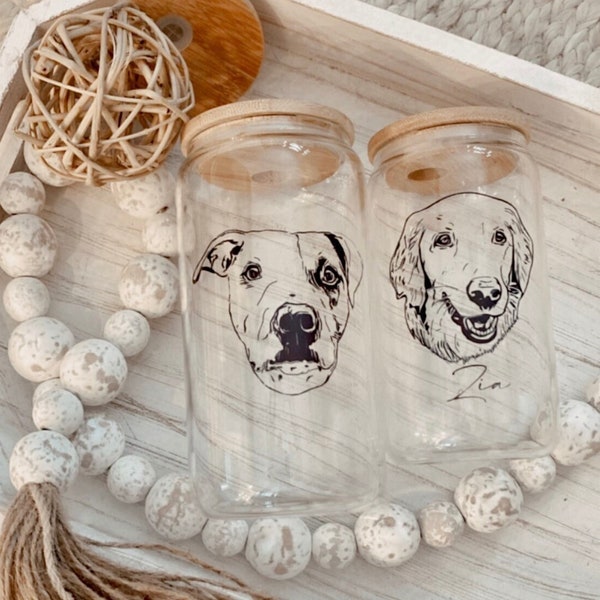 Pet Portrait Glass, Custom Pet Cup, Glass Coffee Cup, Soda Glass Can, Glass Can, Iced Coffee Glass, Glass Can Cup, Beer Glass Can