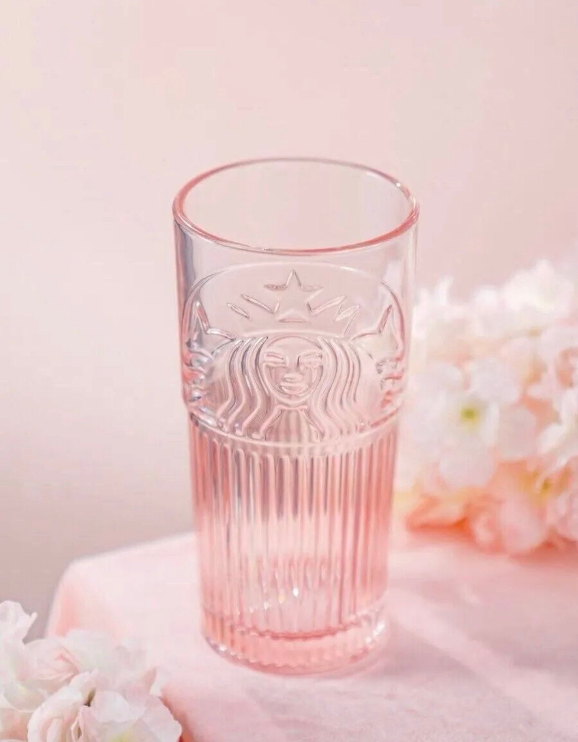 New Starbucks Pink Sakura Color-changing Glass Coffee Mug Cup with Flower  Stick