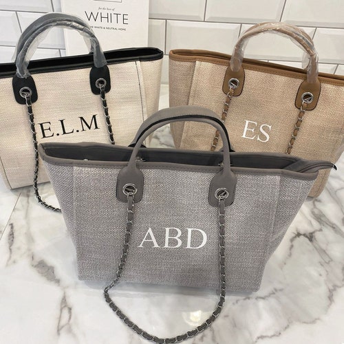 Personalised Monogram Canvas Tote Bag Initial Bag Handbag - Etsy UK