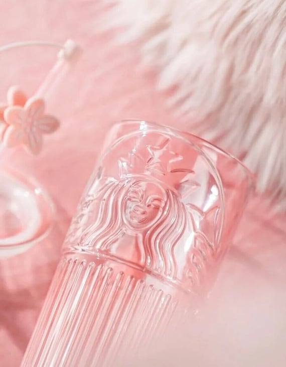 Starbucks Glass Cup Gradient Pink Sakura Tumbler Cherry Blossom