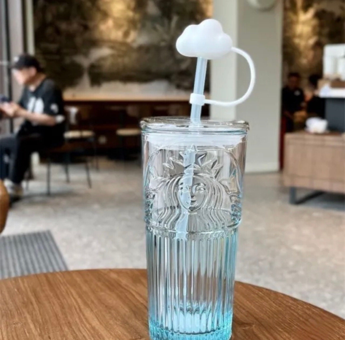 Starbucks 473ml/16oz Flower Cap Glass Cup with Straw