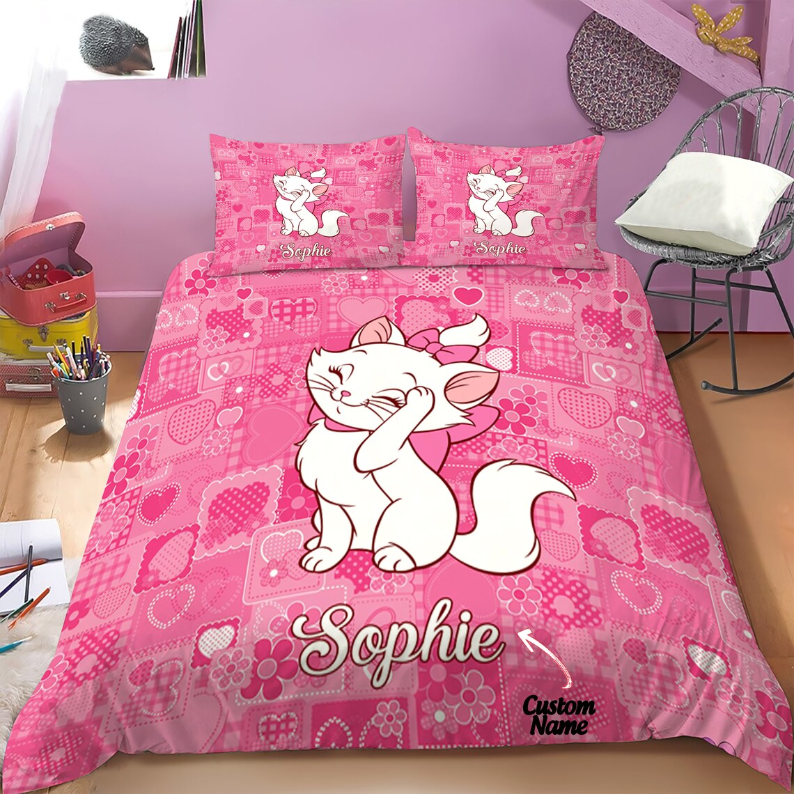 Marie Kitty Cat Bedding Set Girl Room Bedding Set Baby Girl Etsy