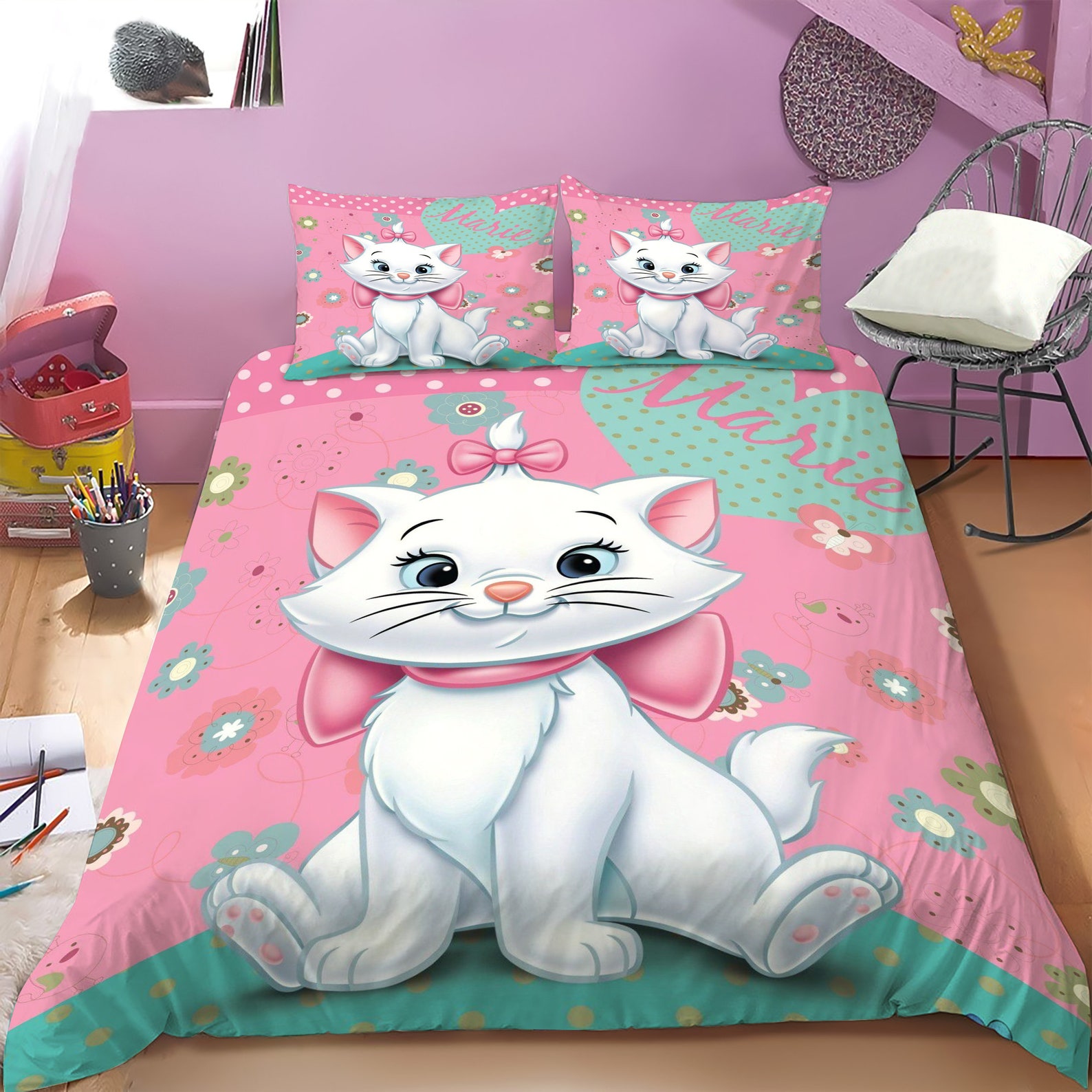 Marie Kitty Cat Bedding Set Girl Room Bedding Set Baby Girl Etsy