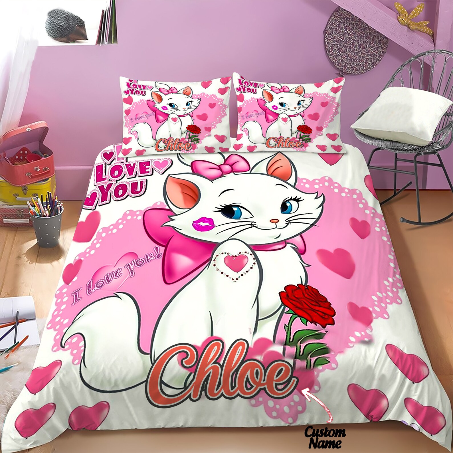 Marie Kitty Cat Bedding Set Girl Room Bedding Set Baby Girl Etsy