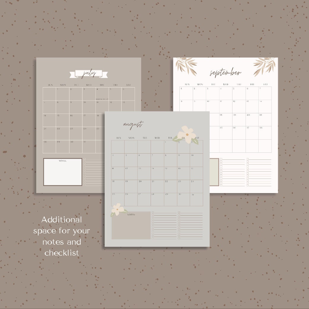Aesthetic 2024 Calendar A4 and Letter Size Fill in 12 Month Calendar