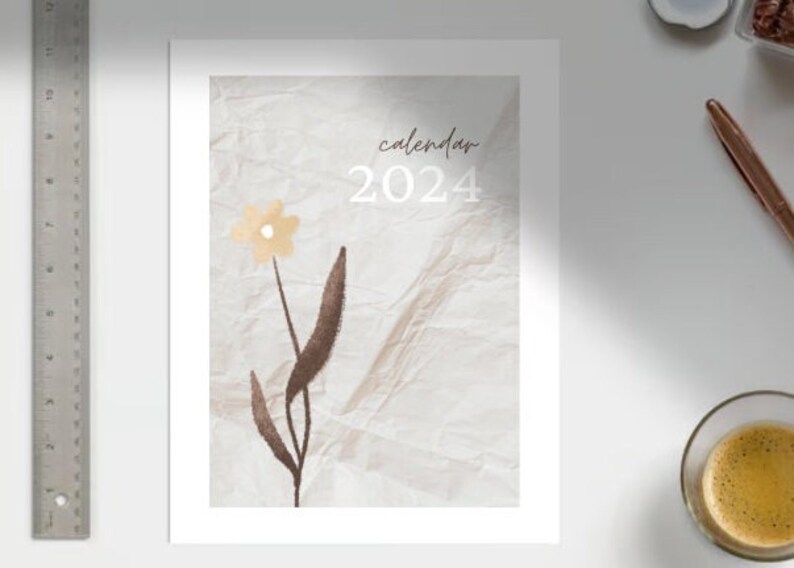 Aesthetic 2024 Calendar A4 and Letter Size Fill in 12 Month Calendar