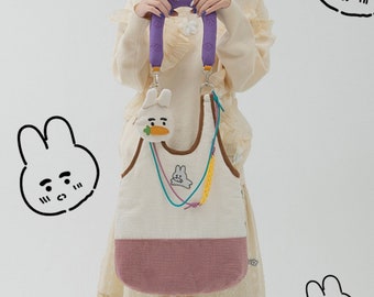 Original-Cute Cartoon Shoulder Tote Bag in Corduroy Material