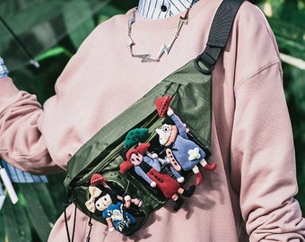Cute cartoon Crossbody Bag. Hand sewn cartoon doll messenger bag. Outdoor purse. Ideal gift