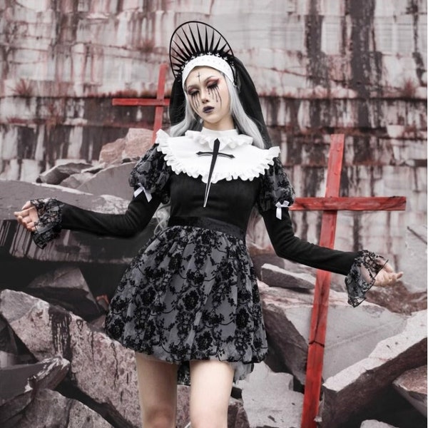 Handmade Black Gothic Nun Dress | Halloween Dress Up | Costumes | Gifts for Her