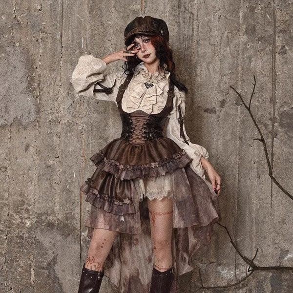 Abito Steampunk fatto a mano / Abiti da cameriera Goth / Abito retrò / Abito di Halloween / Regali per lei