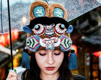 Traditional Chinese Embroidery Hat |Black Rabbit Hat |Cute Winter Wool Hat |Funny Animal Ski Hat |Ideal Gift for All