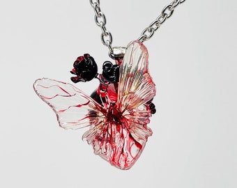 Handmade Gothic Necklace | Gothic Heart Sculpture Pendant | Flower Necklace | Masquerade Necklace | Halloween | Gifts for Her