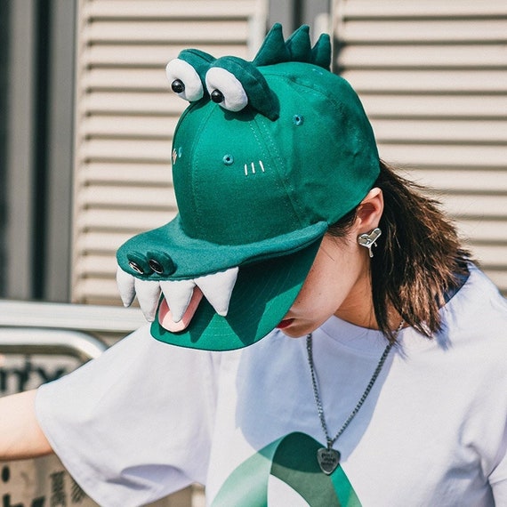 Plush Alligator Hat. Green Cartoon Baseball Cap. One Size Fits All