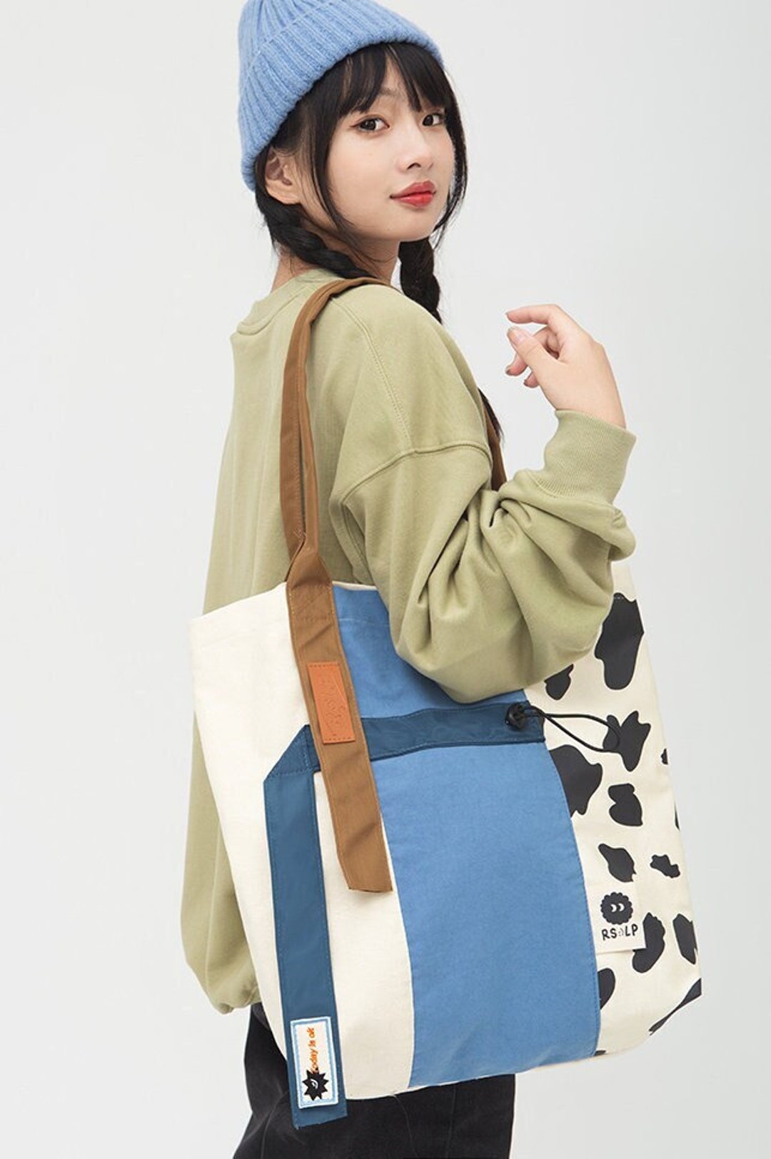 Original Cartoon Cow Tote Bag cartoon Canvas Shoulder Bag shopping Bag