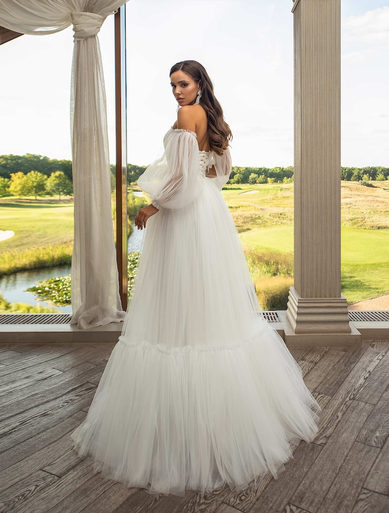 Ivori Dress long evening dress Tulle wedding dress Tulle evening dress Tulle dress Bridesmaid Evening Gown Dress Lantern sleeve dress