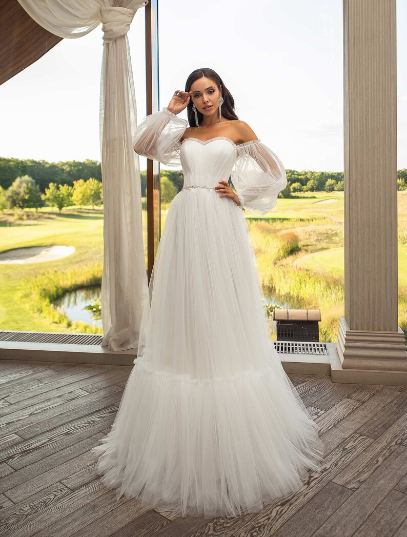 Ivori Dress long evening dress Tulle wedding dress Tulle evening dress Tulle dress Bridesmaid Evening Gown Dress Lantern sleeve dress