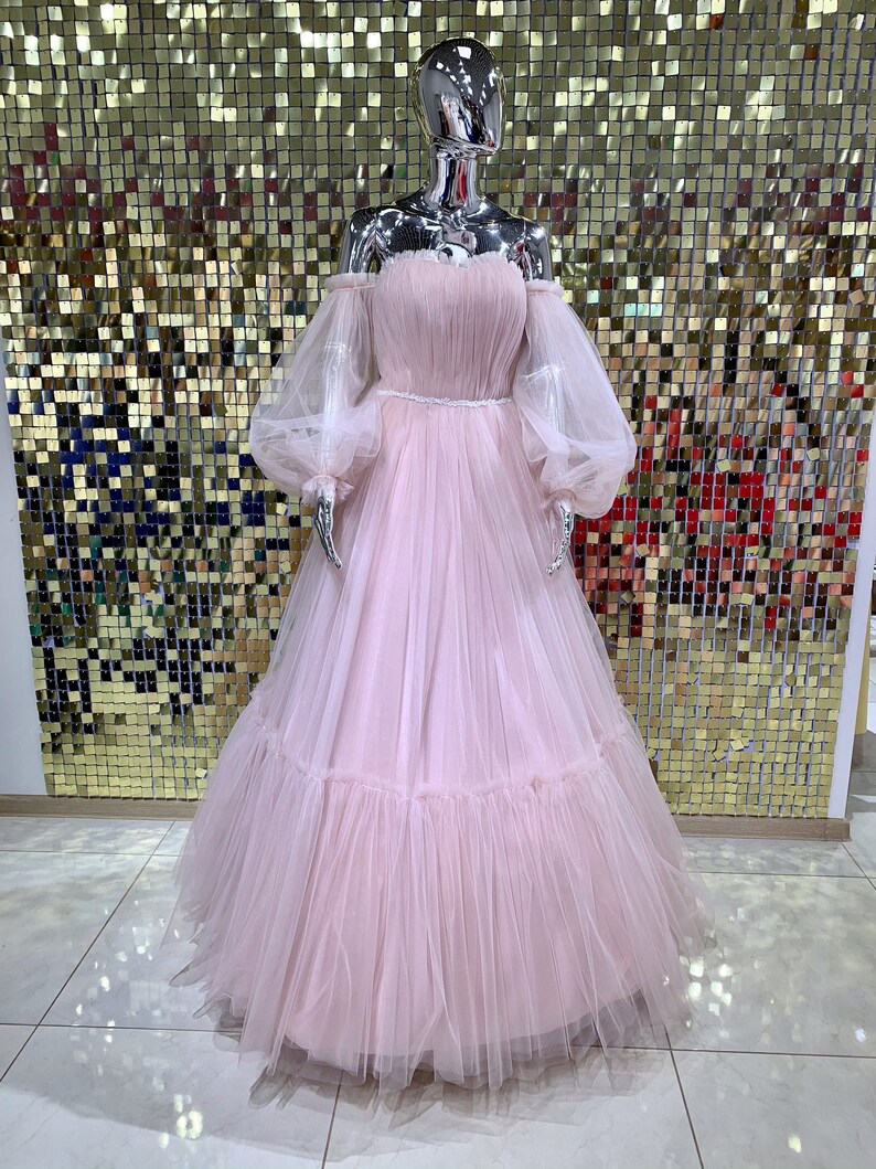 Ivori Dress long evening dress Tulle wedding dress Tulle evening dress Tulle dress Bridesmaid Evening Gown Dress Lantern sleeve dress