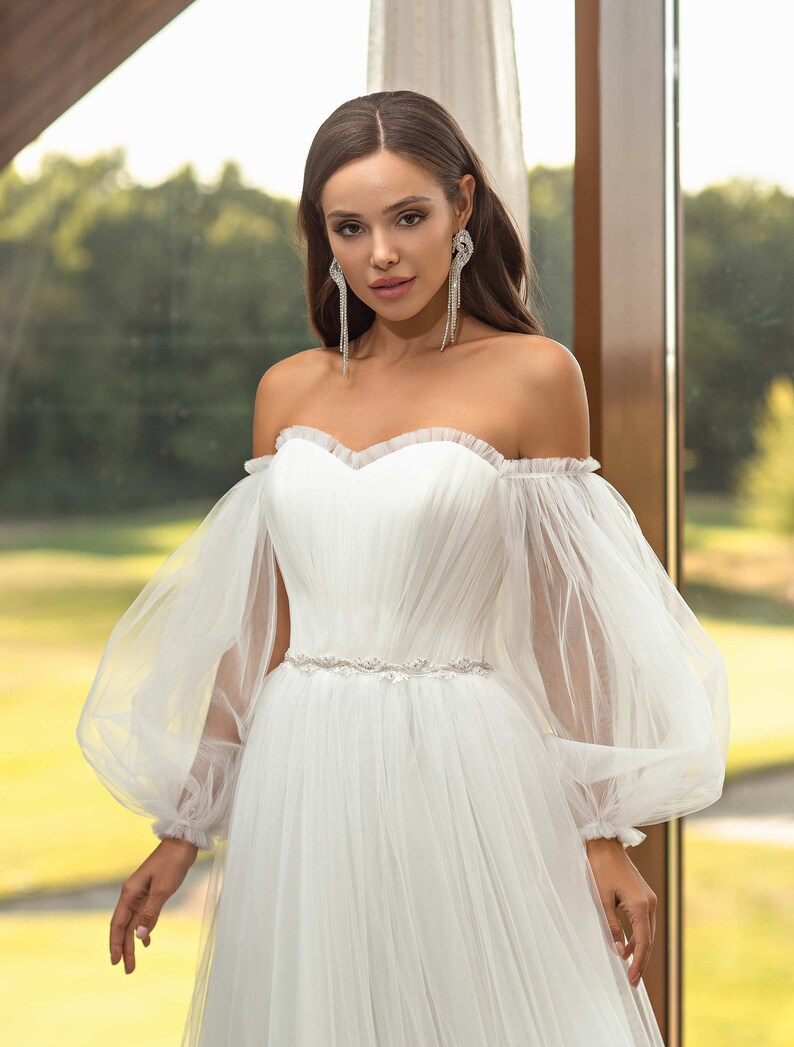 Ivori Dress long evening dress Tulle wedding dress Tulle evening dress Tulle dress Bridesmaid Evening Gown Dress Lantern sleeve dress