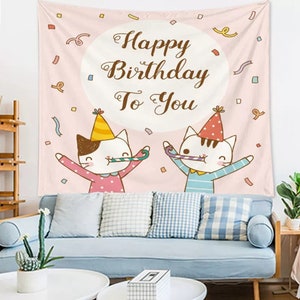 6,5x5ft Cartoon Katze Bunte Happy Birthday Kulissen Dekorationen Banner für Kinder Neugeborene Baby Shower Bar Geschenke Hintergrund Kinder Party